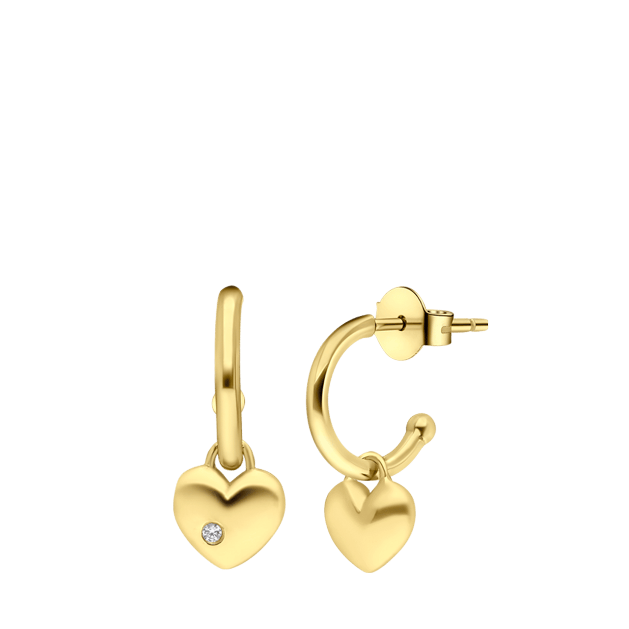 Zilveren goldplated oorhangers hart met zirkonia voor dames