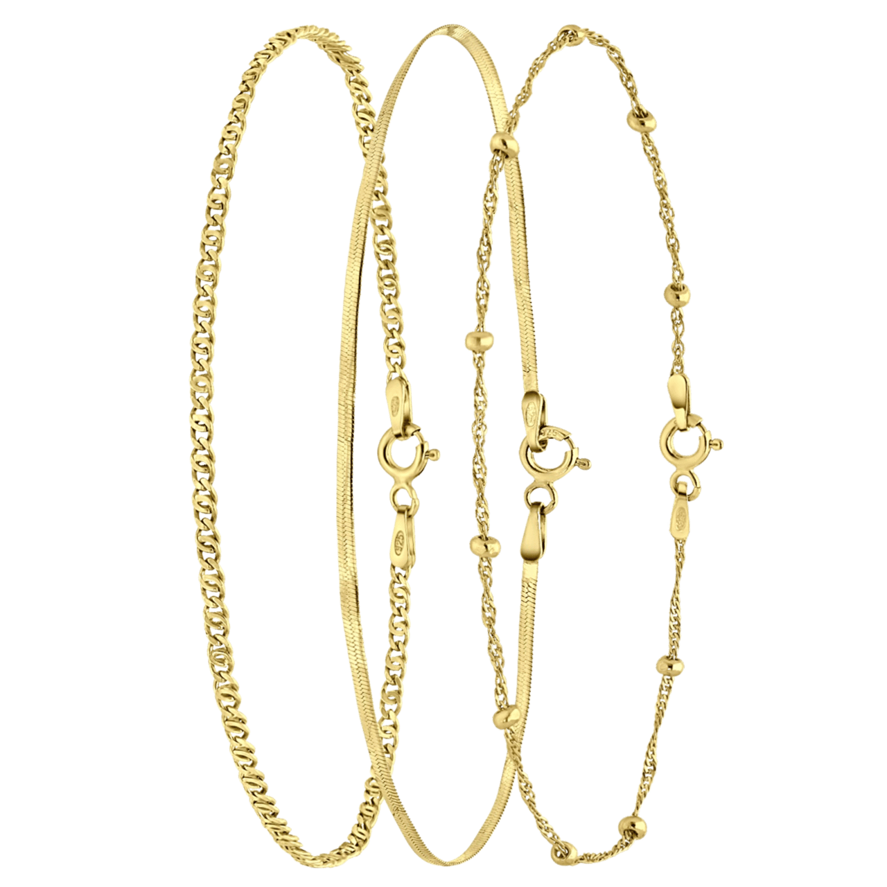 Set mit 3 Armbändern aus 925 Silber, vergoldet