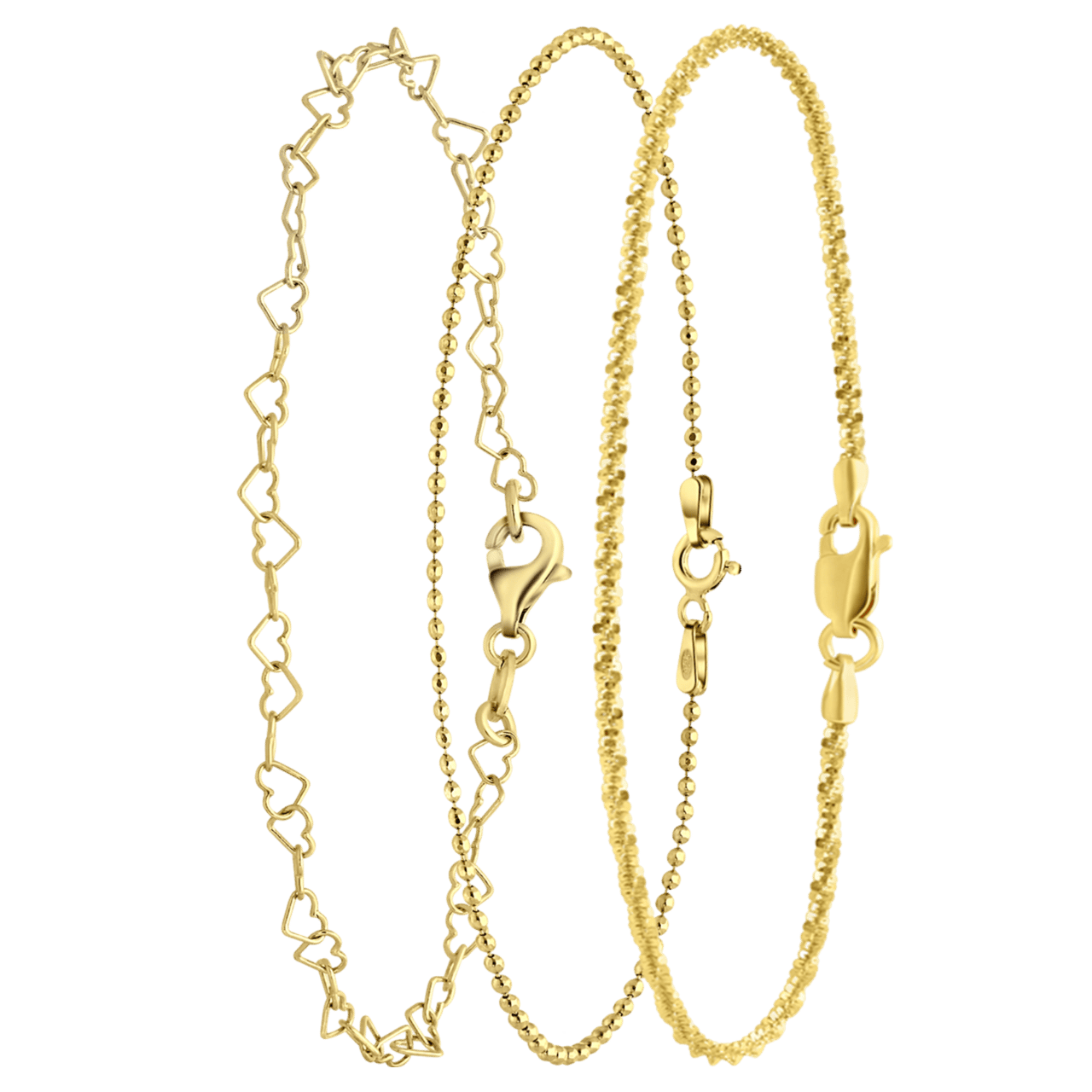 Set mit 3 Armbändern aus 925 Silber, vergoldet