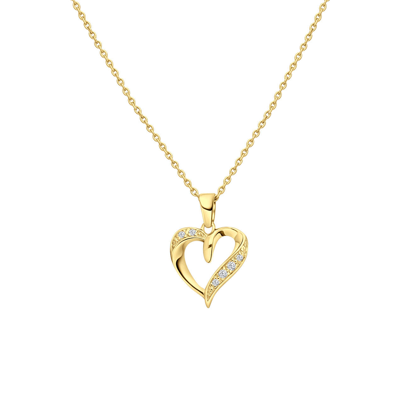 Zilveren goldplated ketting met hanger hart met zirkonia voor dames