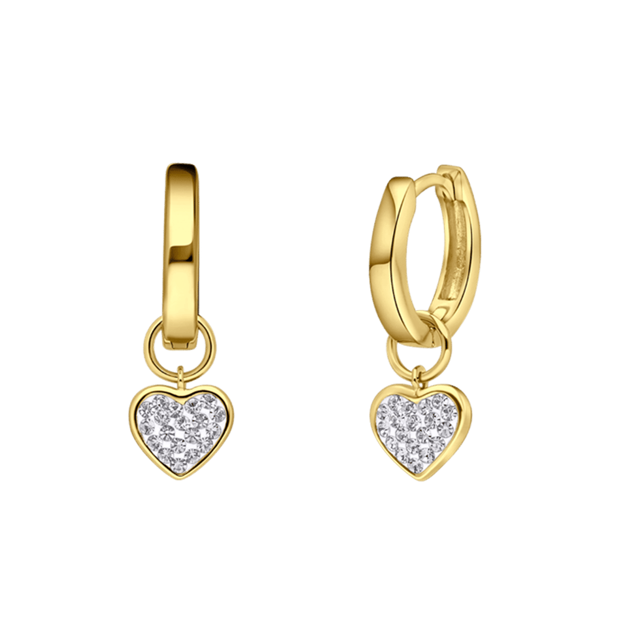 Zilveren goldplated oorringen met hanger hart met kristal voor dames