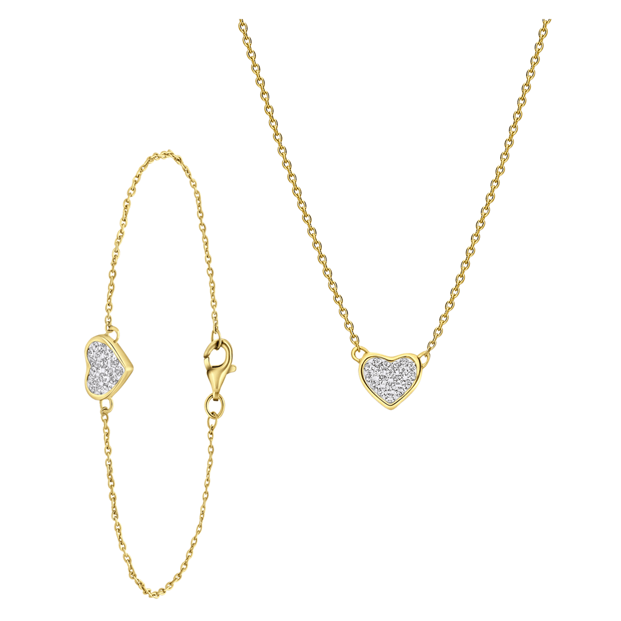 Schmuckset, 925 Silber, vergoldet, Herz mit Kristall