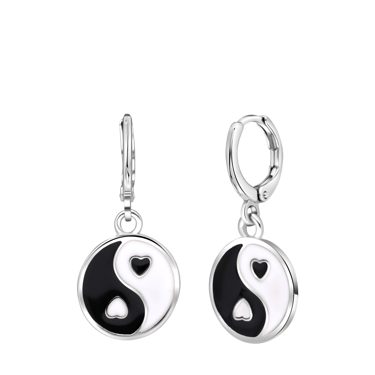 Zilverkleurige bijoux oorringen met yin en yang