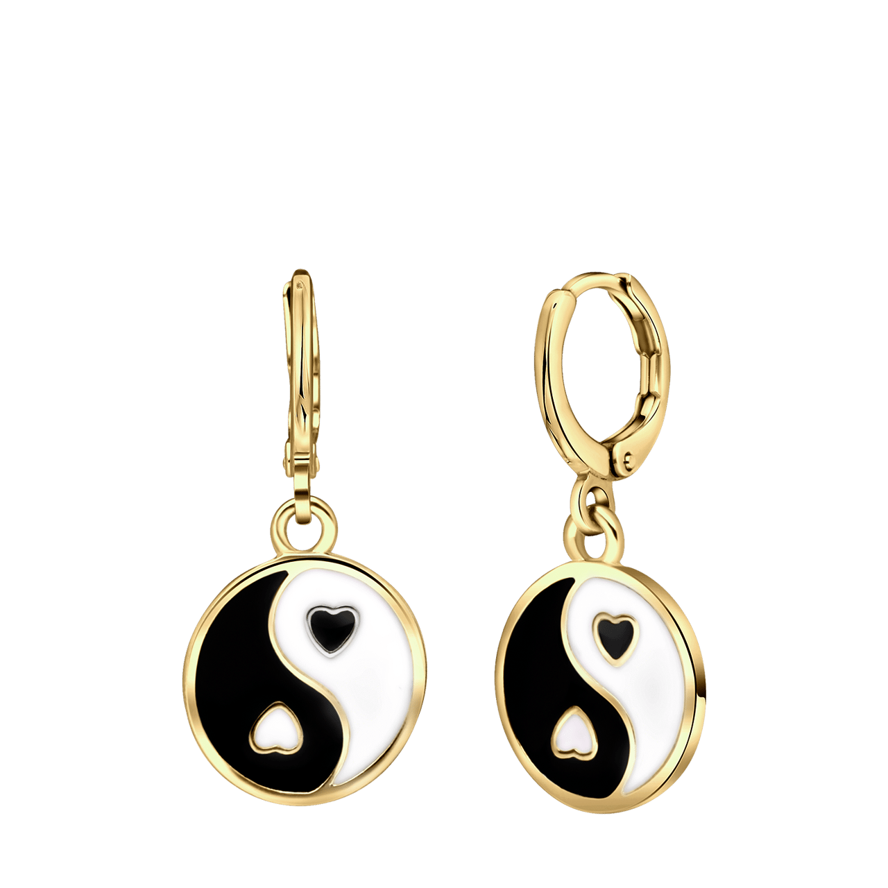 Goudkleurige bijoux oorringen met yin en yang