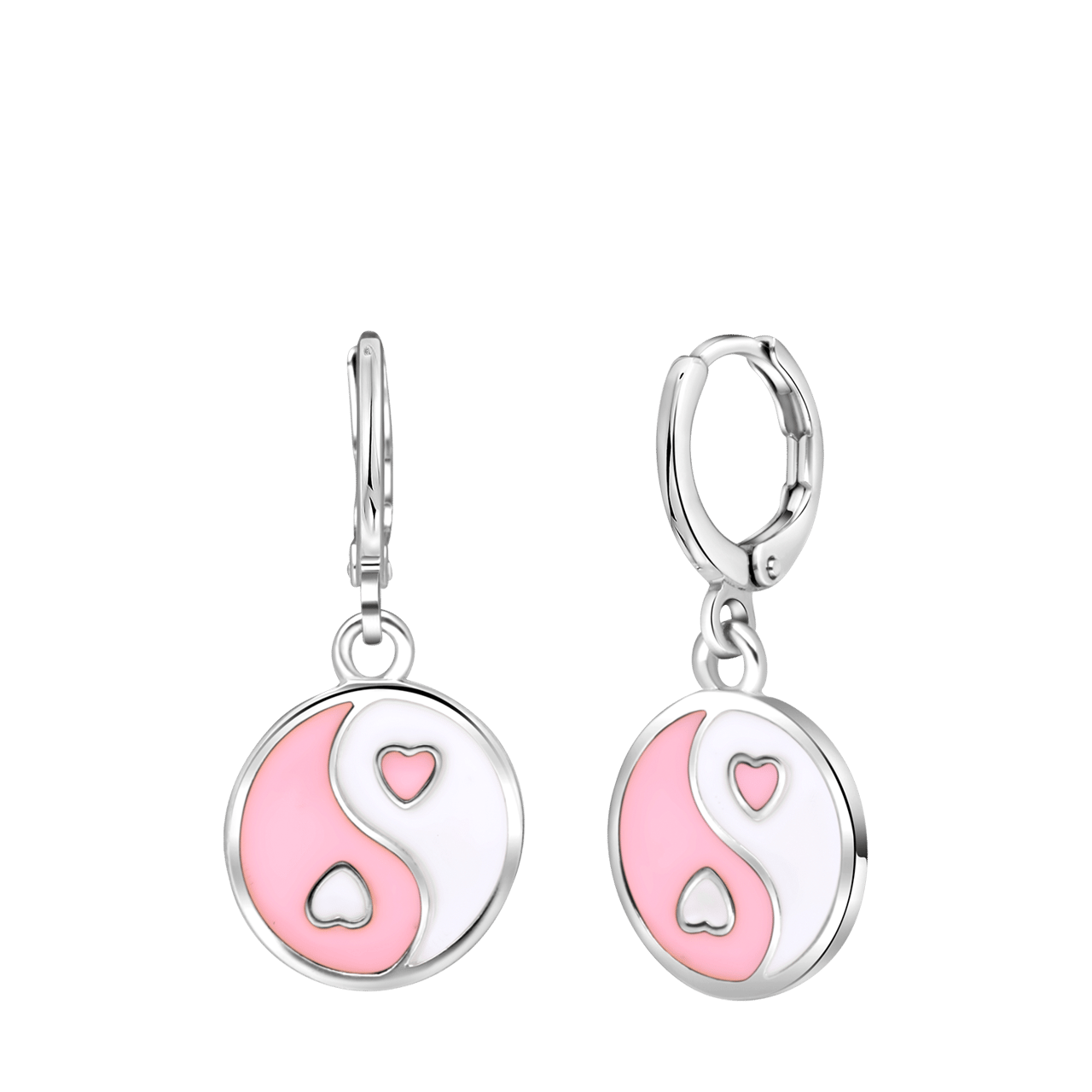 Zilverkleurige bijoux oorringen met roze yin yang