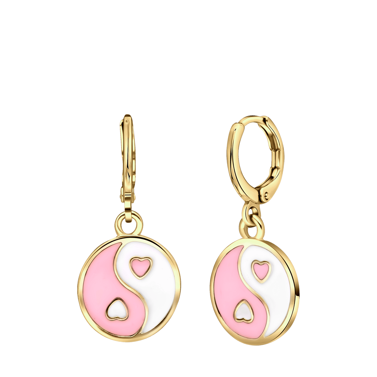 Bijoux goudkleurige oorringen met hanger yin en yang met emaille voor dames