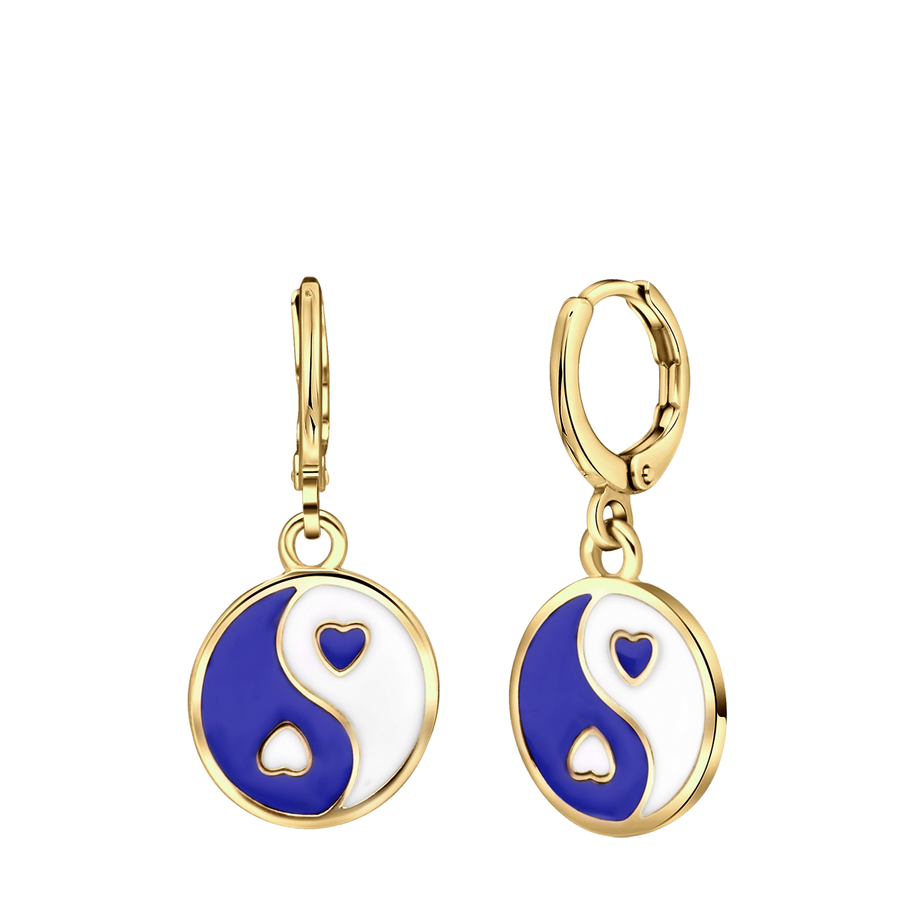 Goudkleurige bijoux oorringen met blauwe yin yang