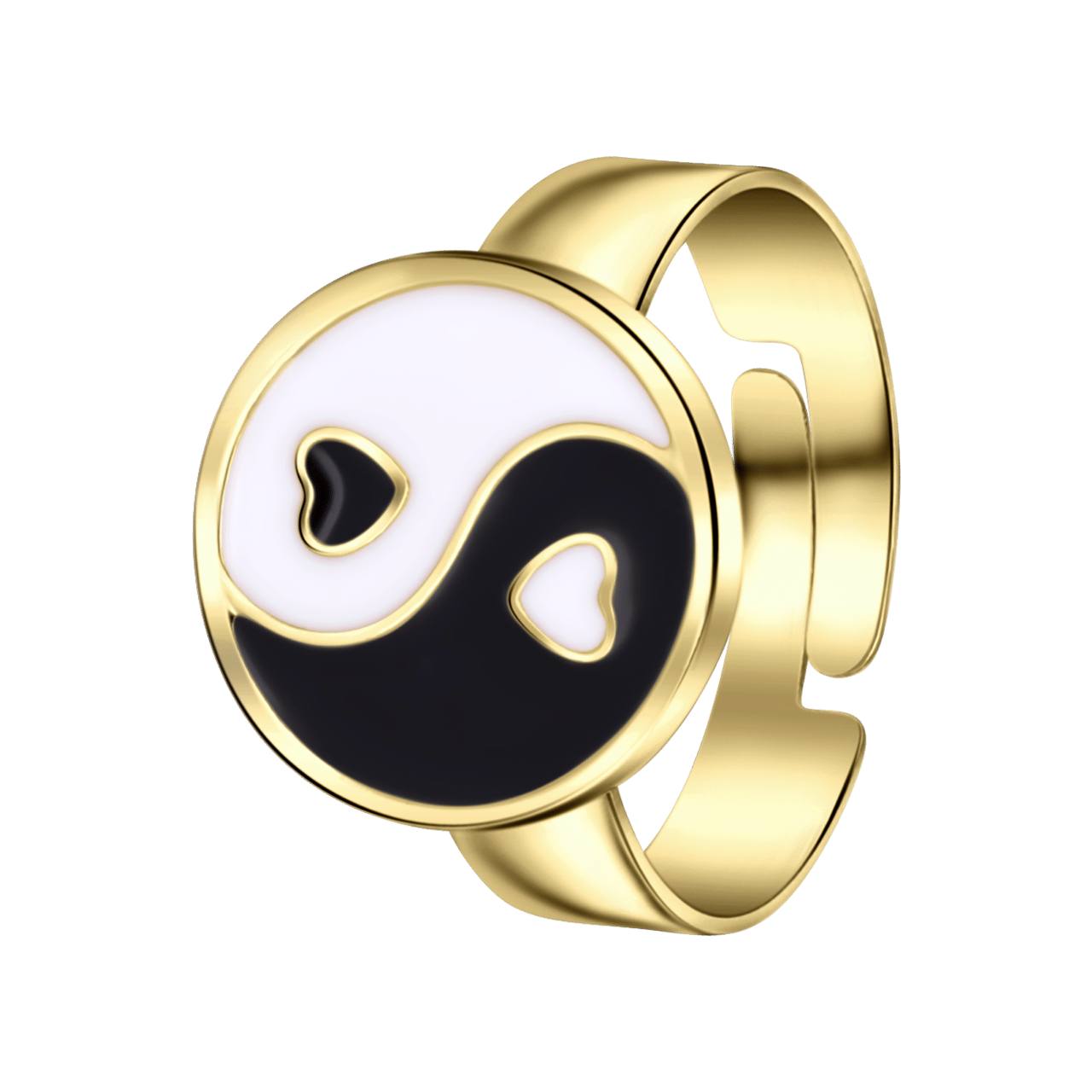 Bijoux goudkleurige ring yin yang met zwart emaille  voor dames