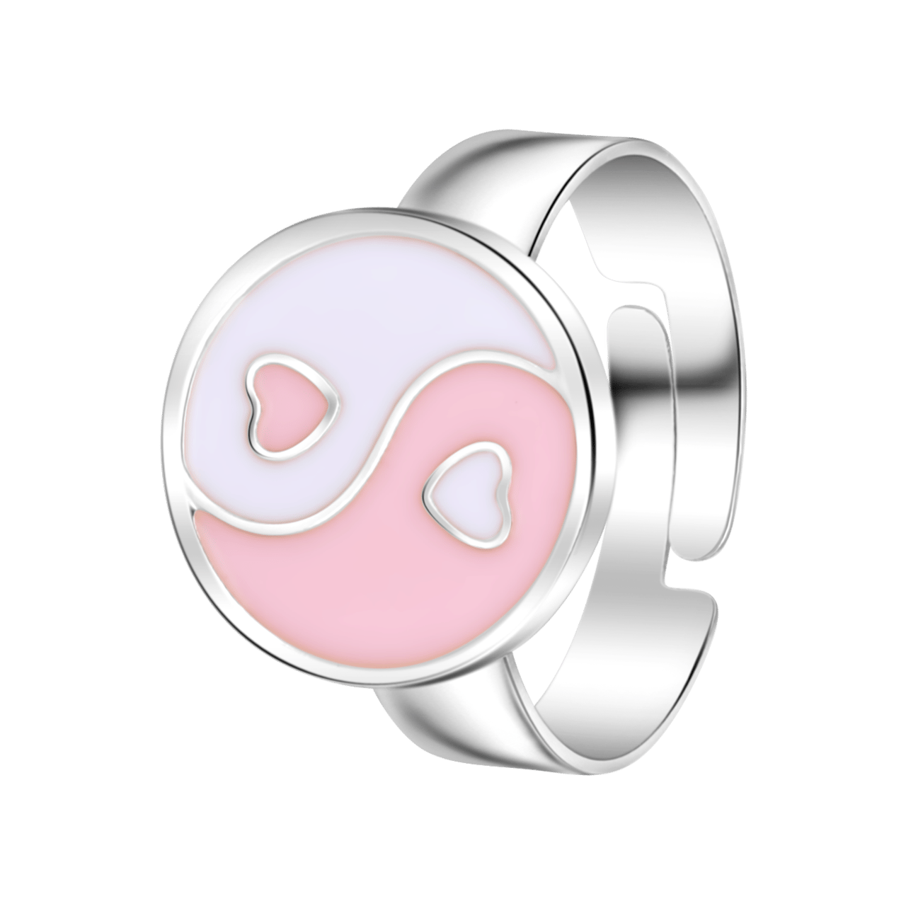 Zilverkleurige bijoux ring met roze yin en yang