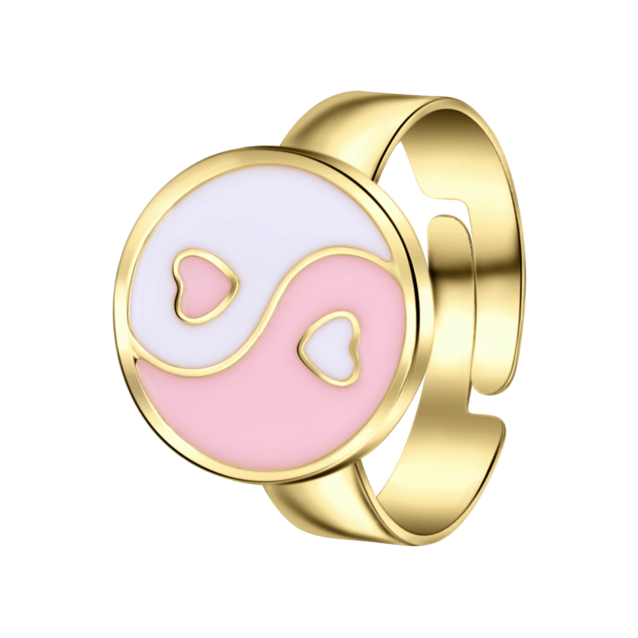 Goudkleurige bijoux ringen met roze yin en yang