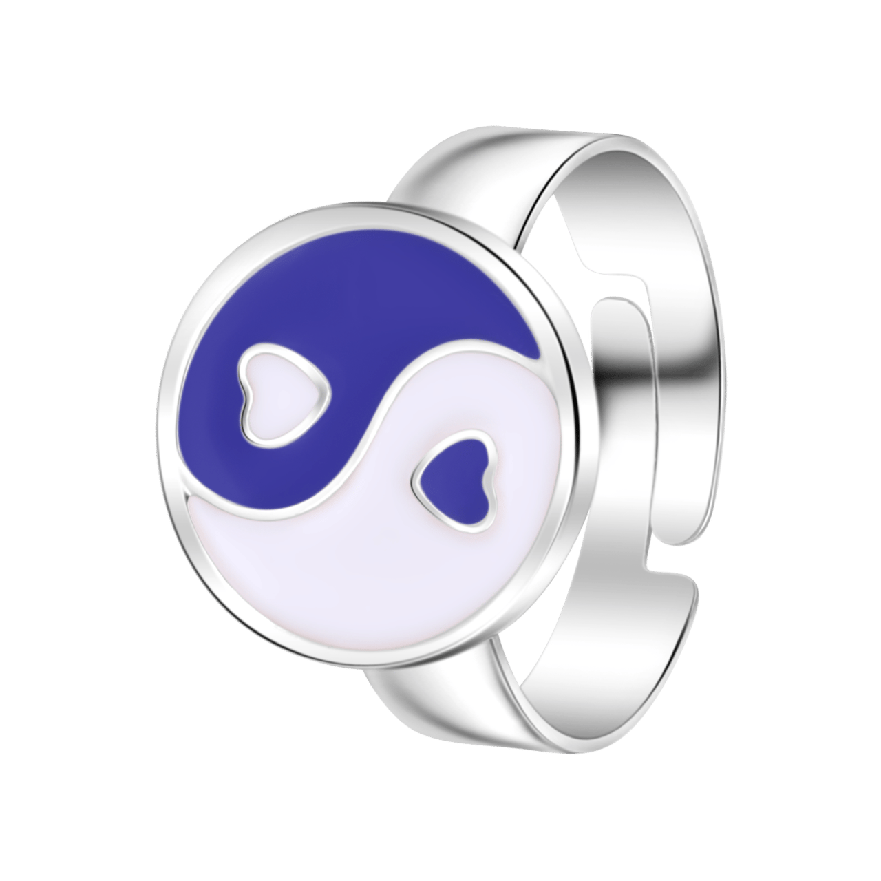 Zilverkleurige bijoux ring met blauwe yin en yang