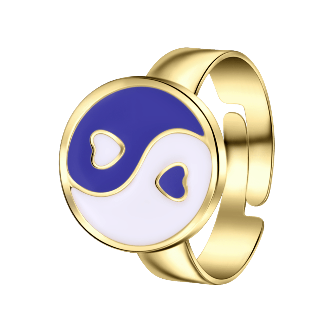 Goudkleurige bijoux oorringen met blauwe yin yang