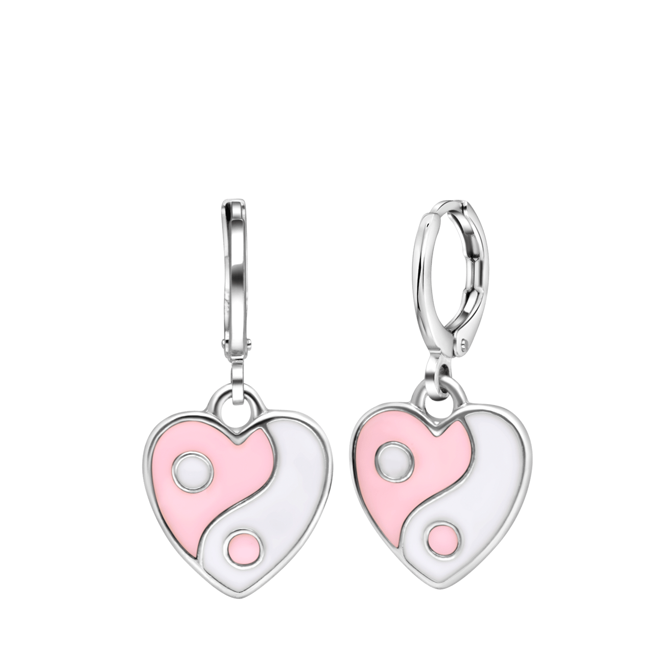 Zilverkleurige bijoux oorringen met roze yin yang