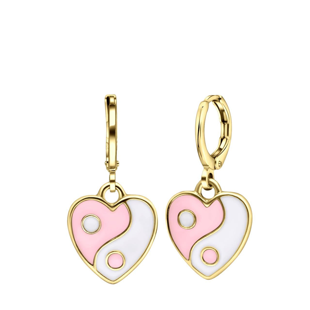 Goudkleurige bijoux oorringen met roze yin yang
