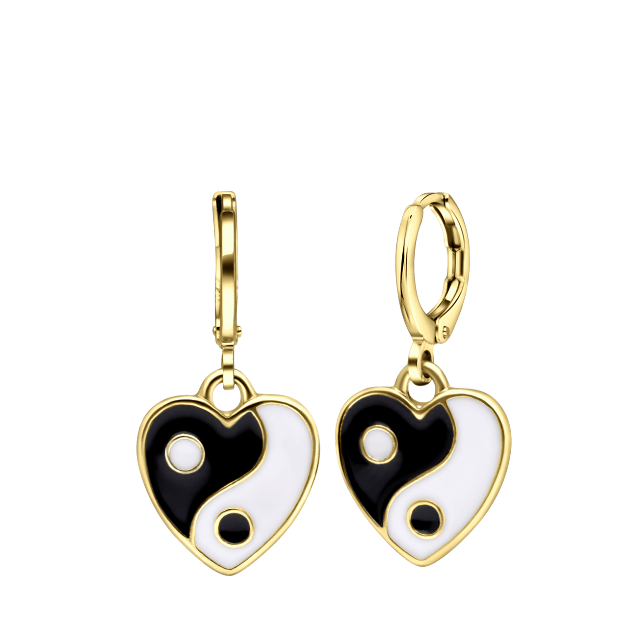 Stainless steel goldplated oorringen met hanger  yin en yang voor dames