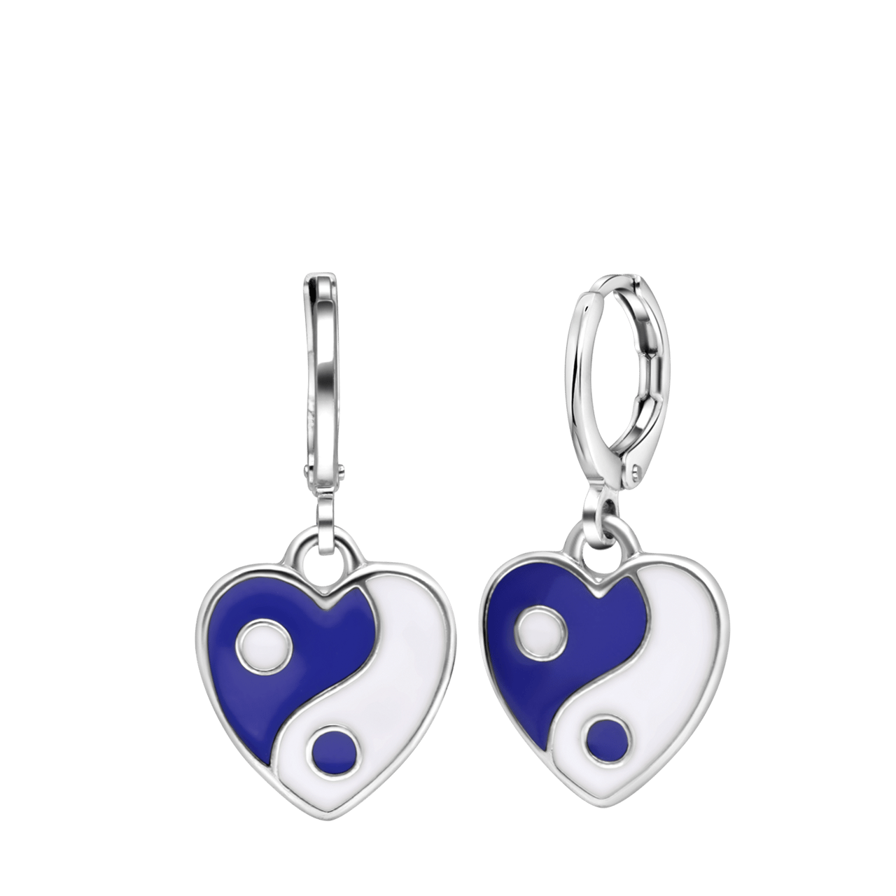 Zilverkleurige bijoux oorringen met blauw yin yang