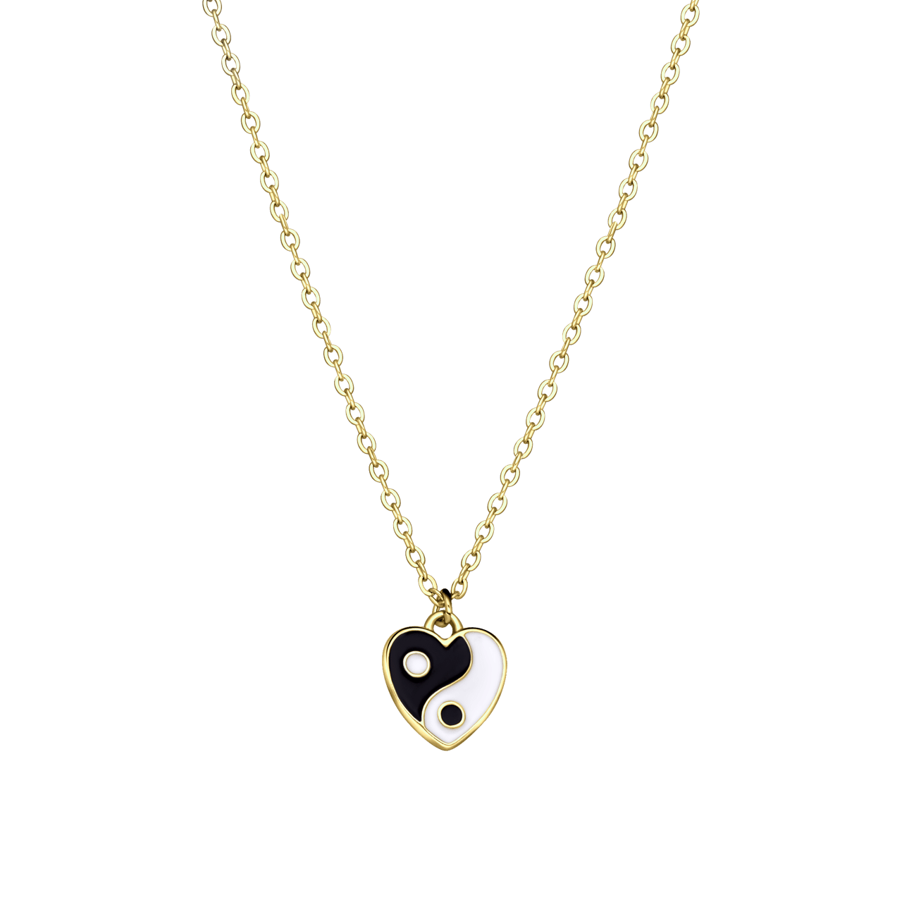 Goudkleurige bijoux ketting met yin en yang hart