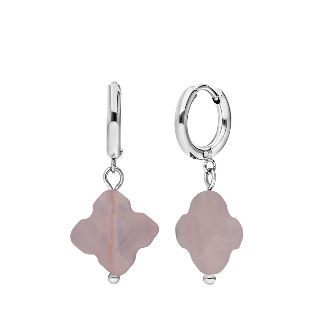 Stainless steel oorbellen met rozenkwarts