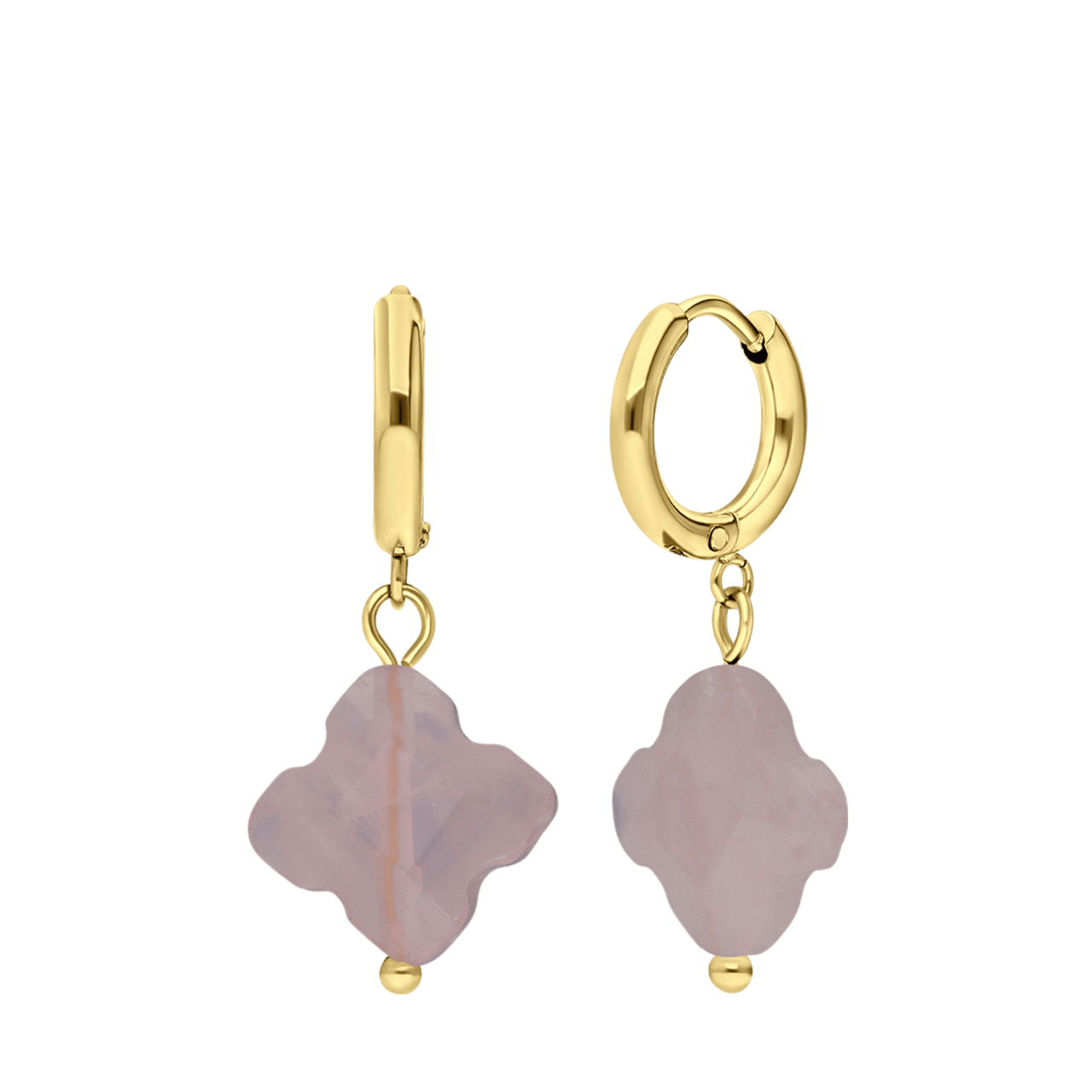 Stainless steel goldplated oorbellen met rozenkwarts