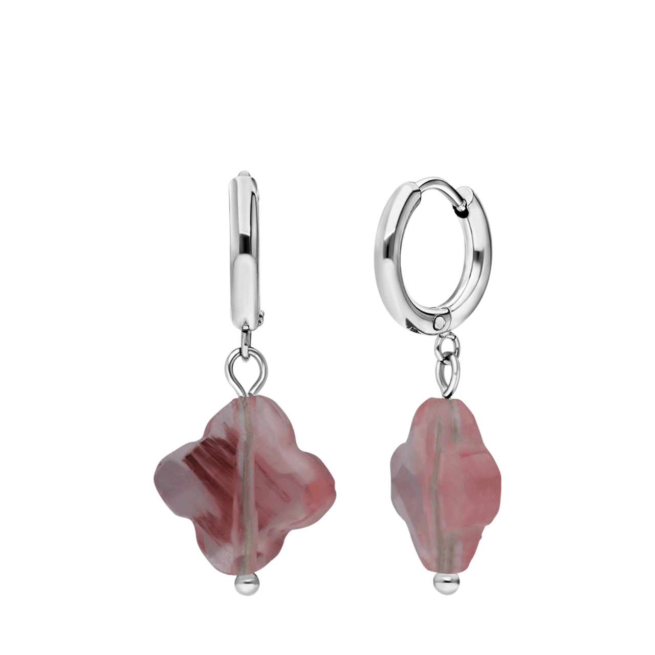 Stainless steel oorbellen met rhodoniet