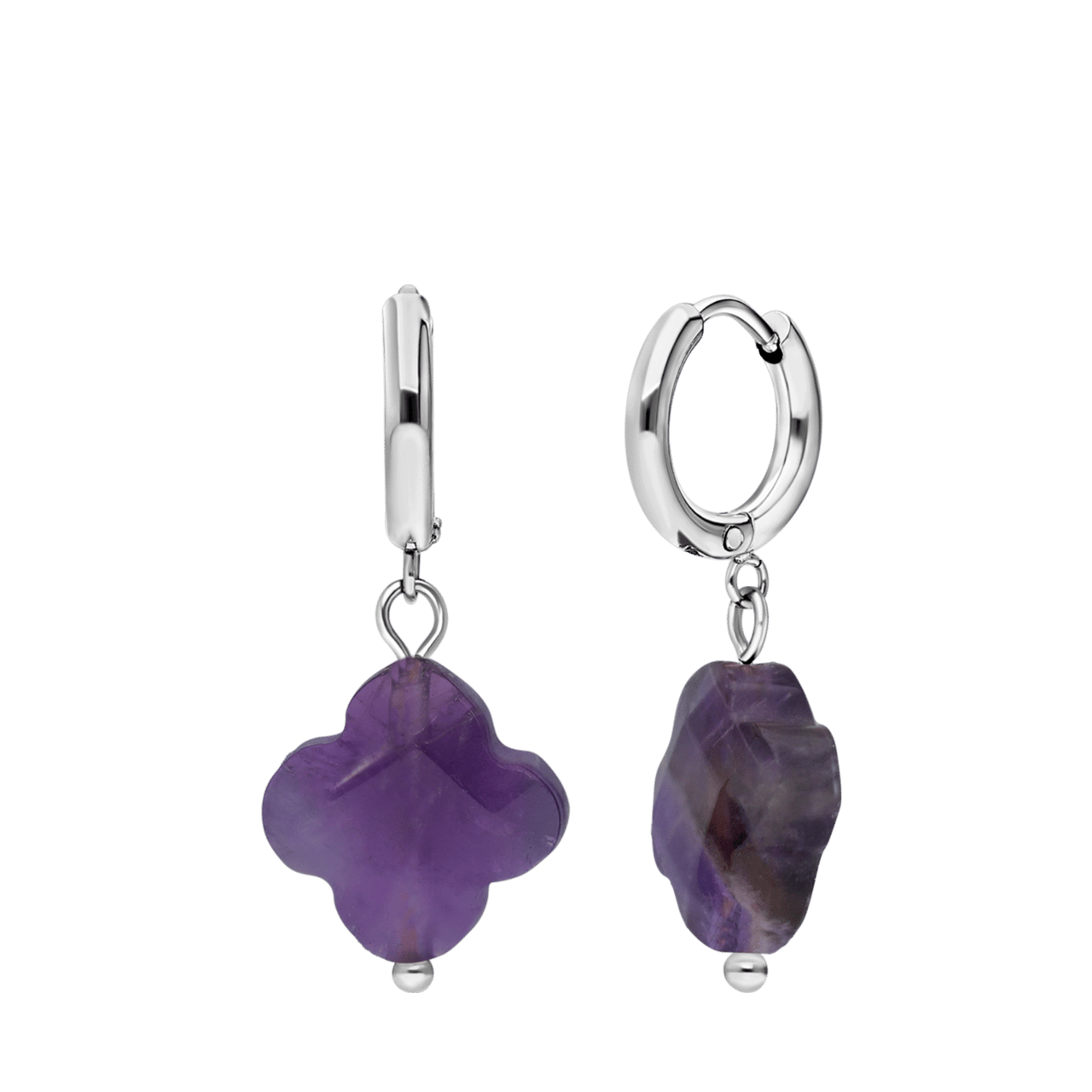 Stainless steel oorbellen met amethist