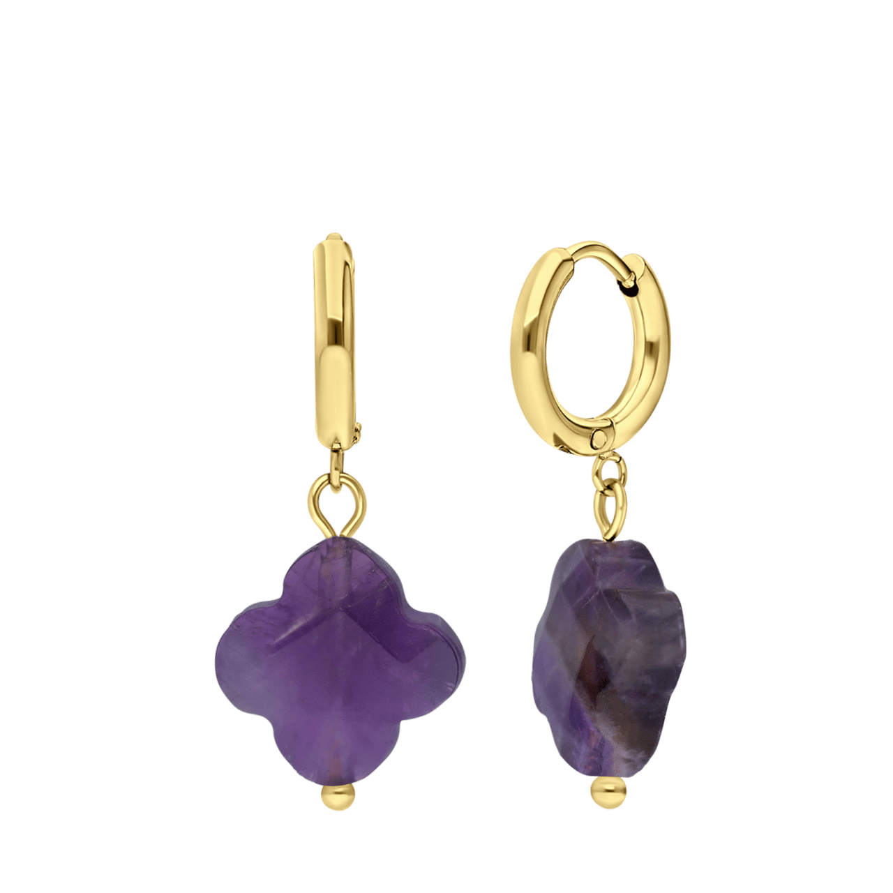 Stainless steel goldplated oorbellen met amethist