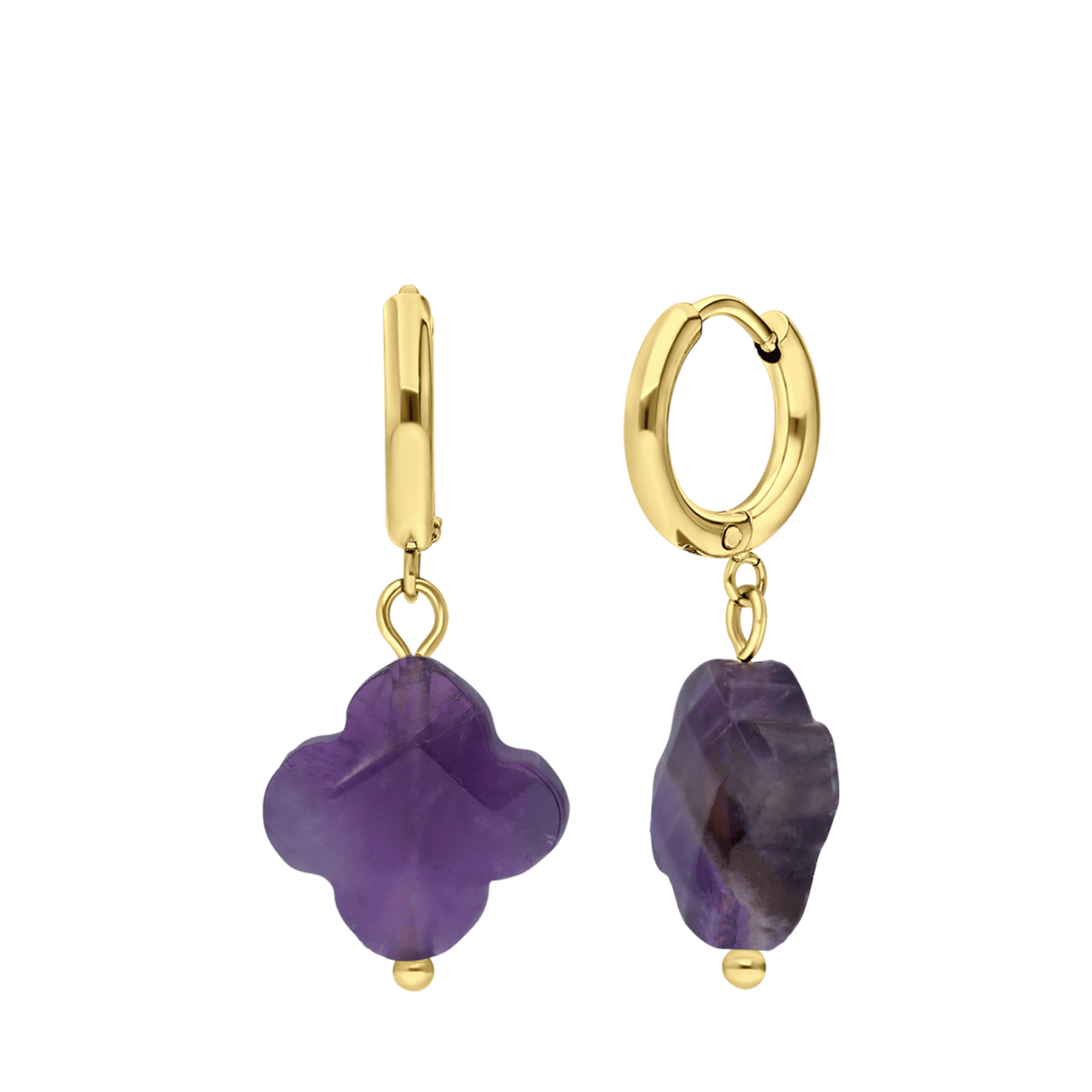 Stalen goldplated oorbellen met amethist