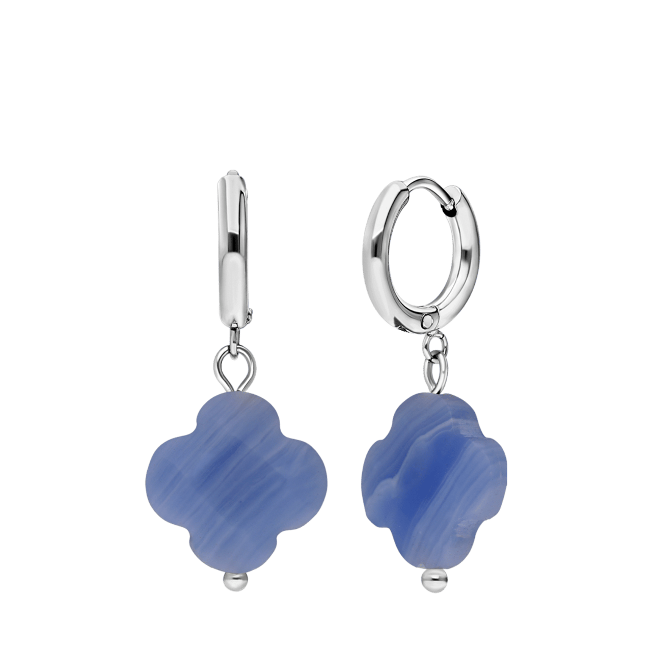 Stainless steel oorbellen met blauwe lace agaat