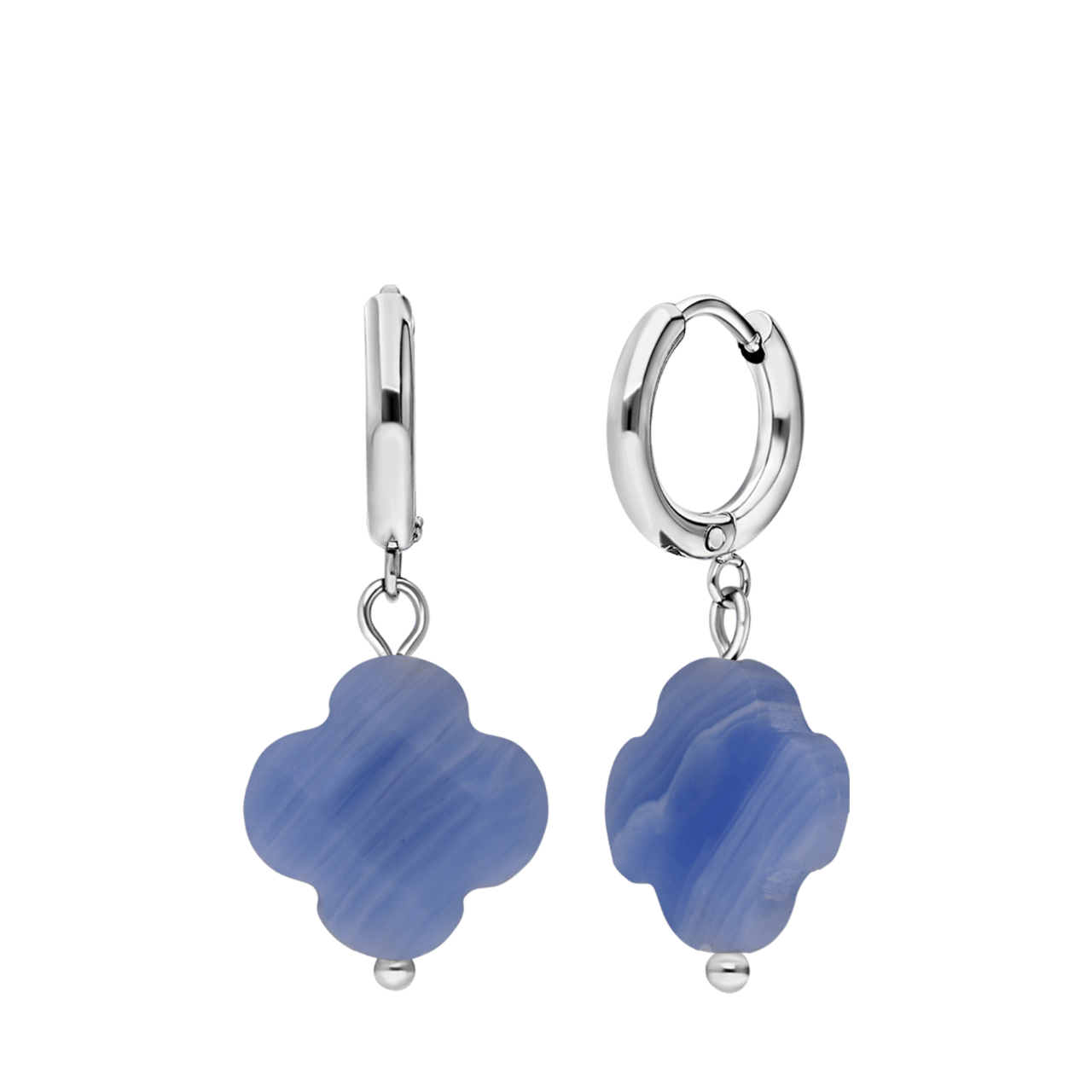 Stalen oorbellen met blauwe lace agaat