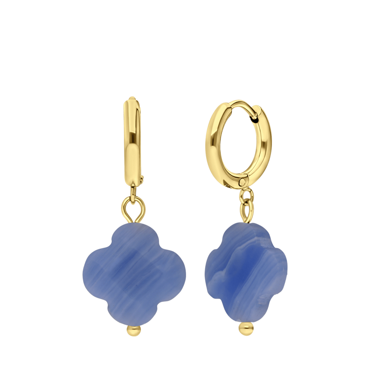 Stainless steel goldplated oorbellen blauwe agaat