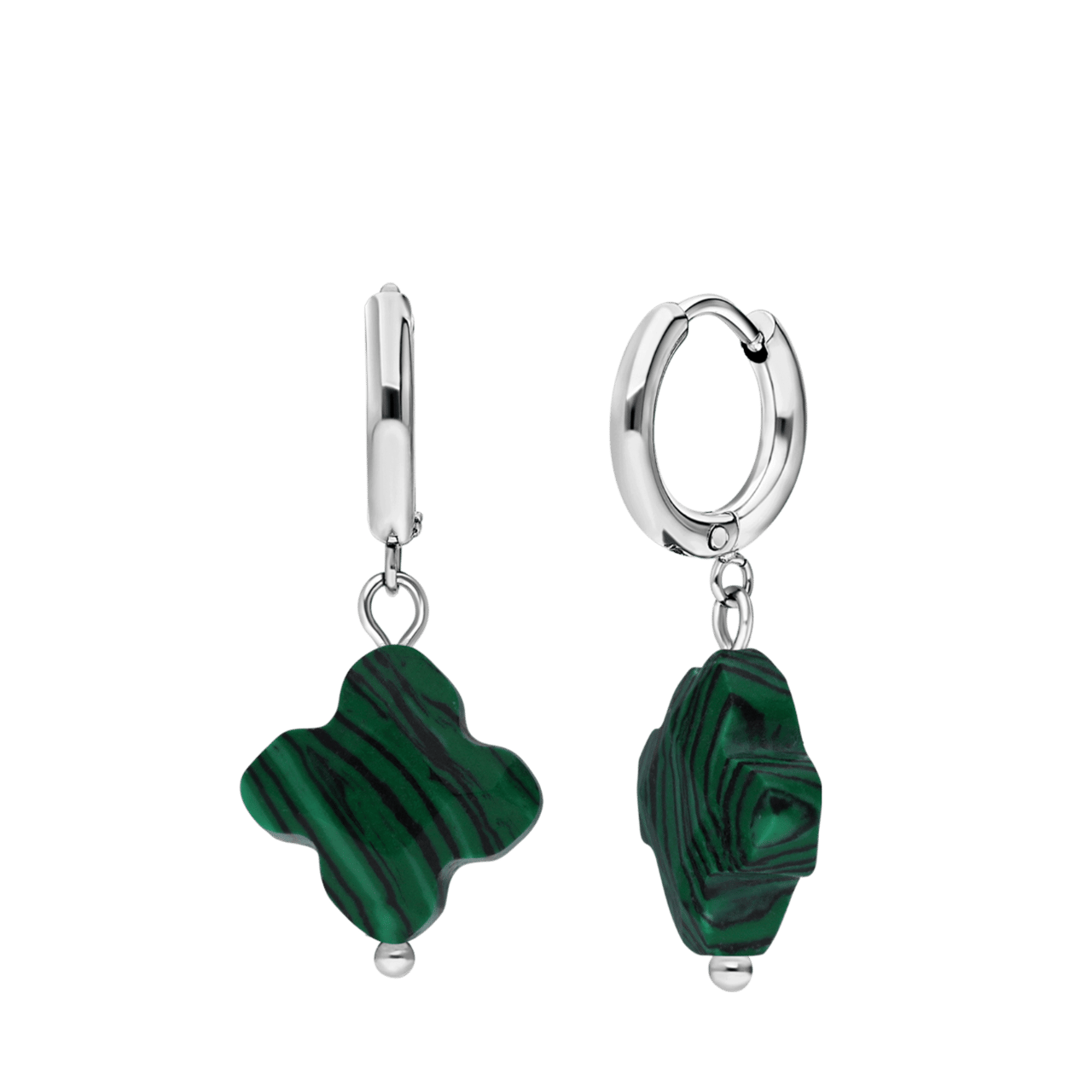 Stainless steel oorbellen met malachiet