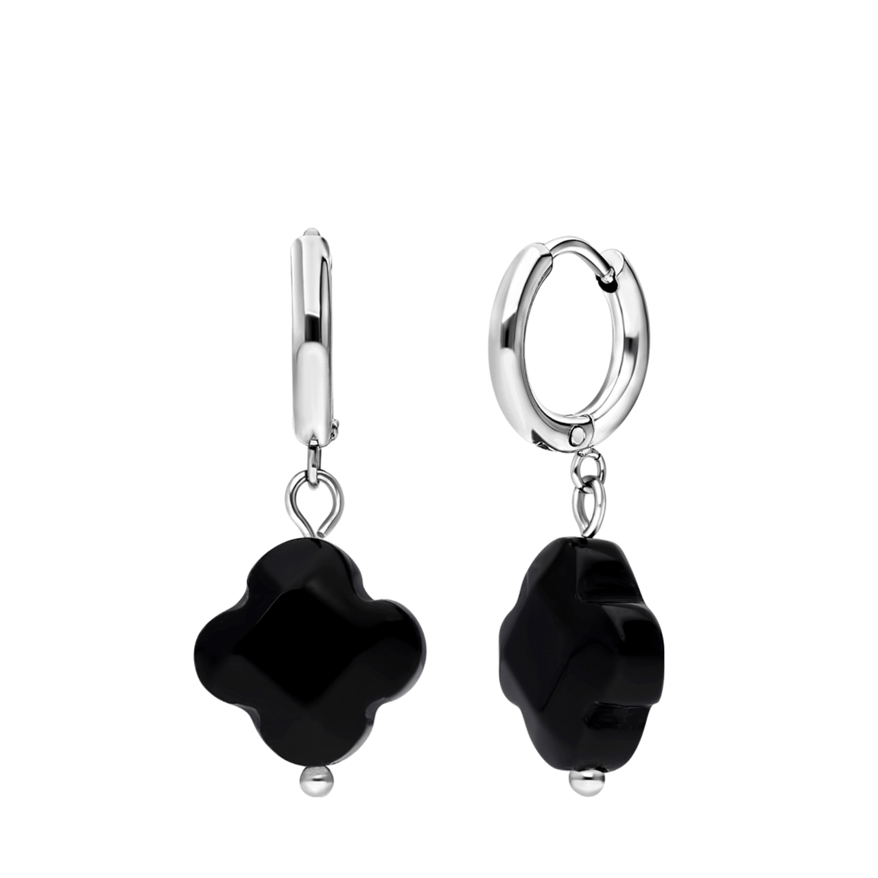 Stainless steel oorbellen met zwarte agaat