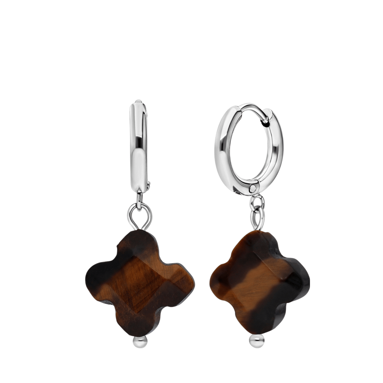 Stainless steel oorbellen met tijgeroog