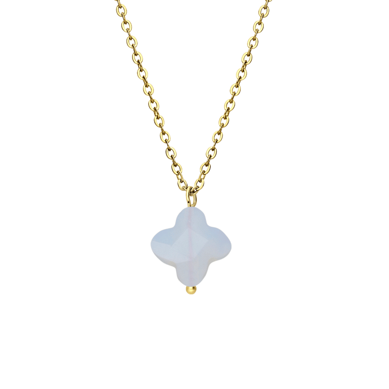 Stalen goldplated ketting met hanger bloem met maansteen voor dames