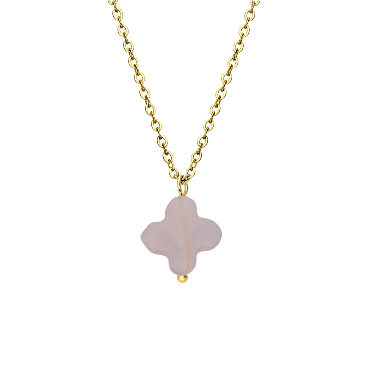 Stainless steel goldplated ketting met hanger bloem met rozenkwarts voor dames