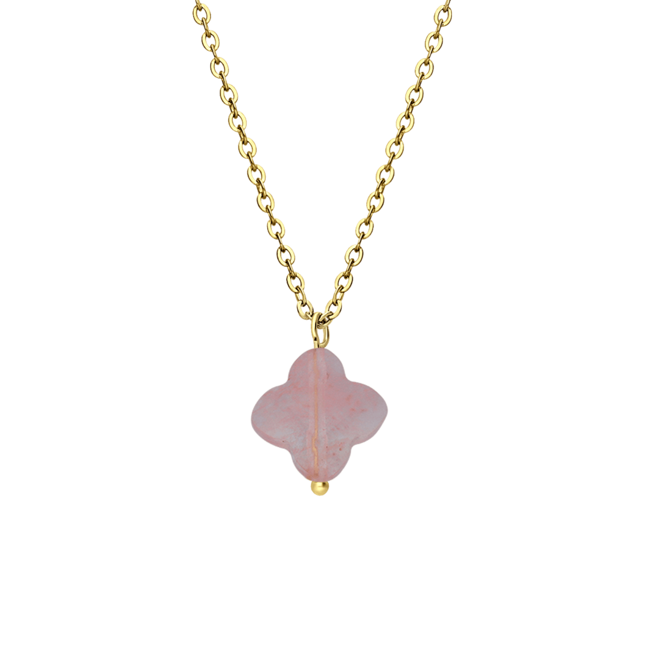 Stainless steel goldplated ketting met hanger bloem met rhodoniet voor dames