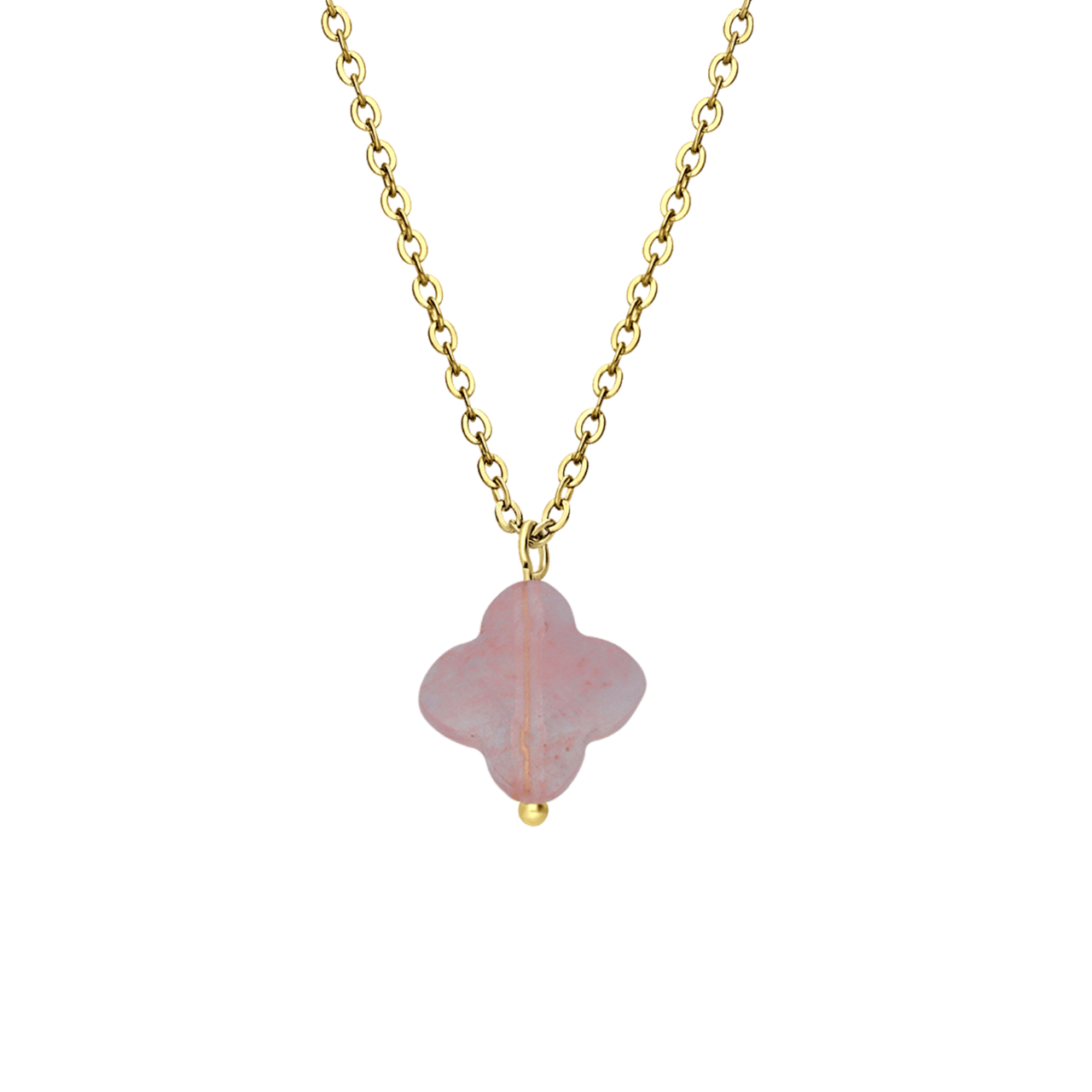 Stalen goldplated ketting met hanger bloem met rhodoniet voor dames