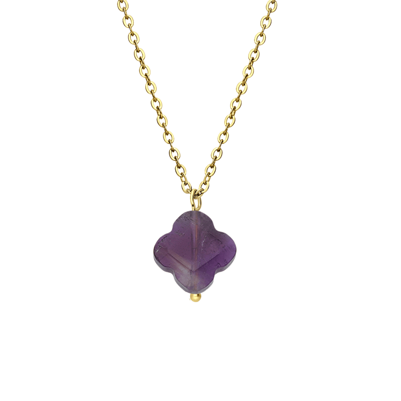 Stainless steel goldplated ketting met hanger bloem met amethyst voor dames