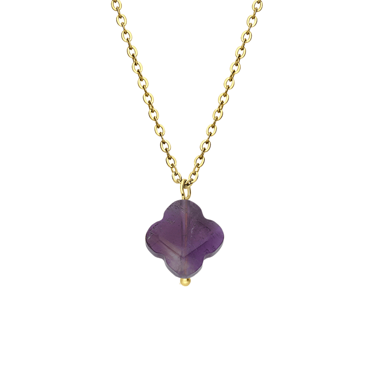 Stalen goldplated ketting met hanger bloem met amethyst voor dames