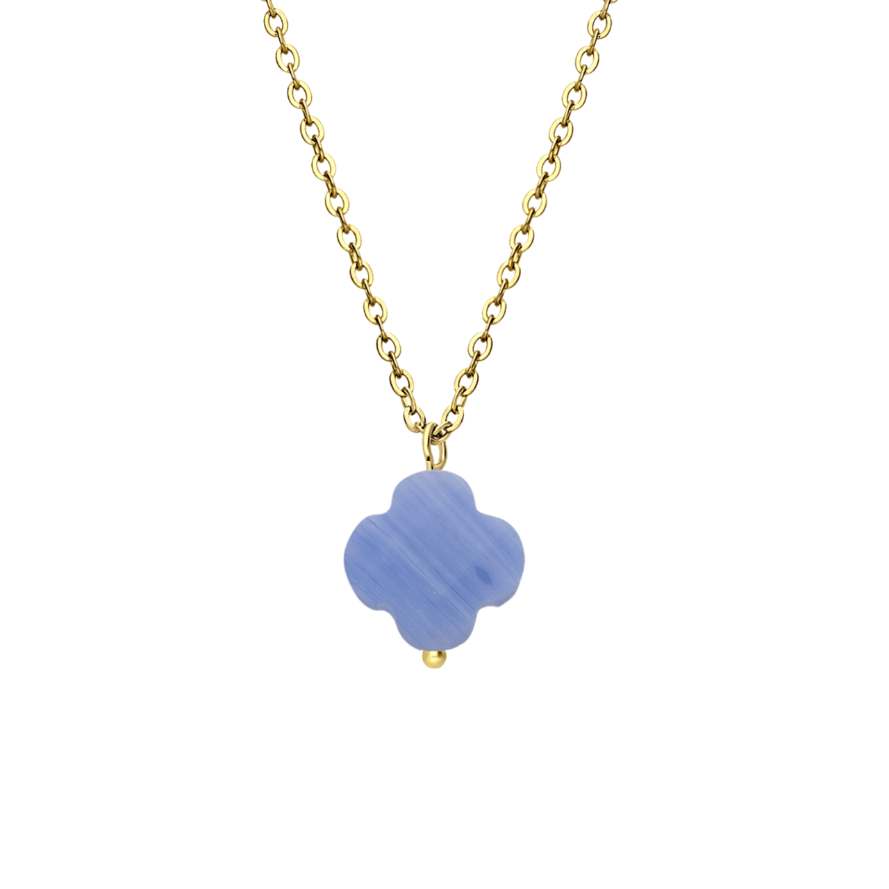 Stalen goldplated ketting met hanger bloem met blauwe agaat voor dames