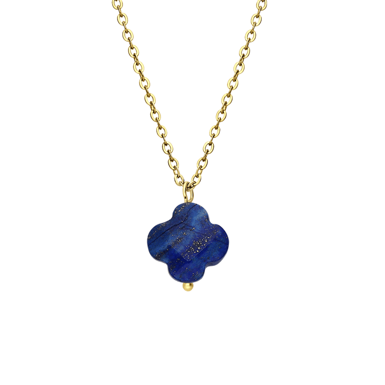 Stainless steel goldplated ketting met hanger bloem met lapis lazuli voor dames