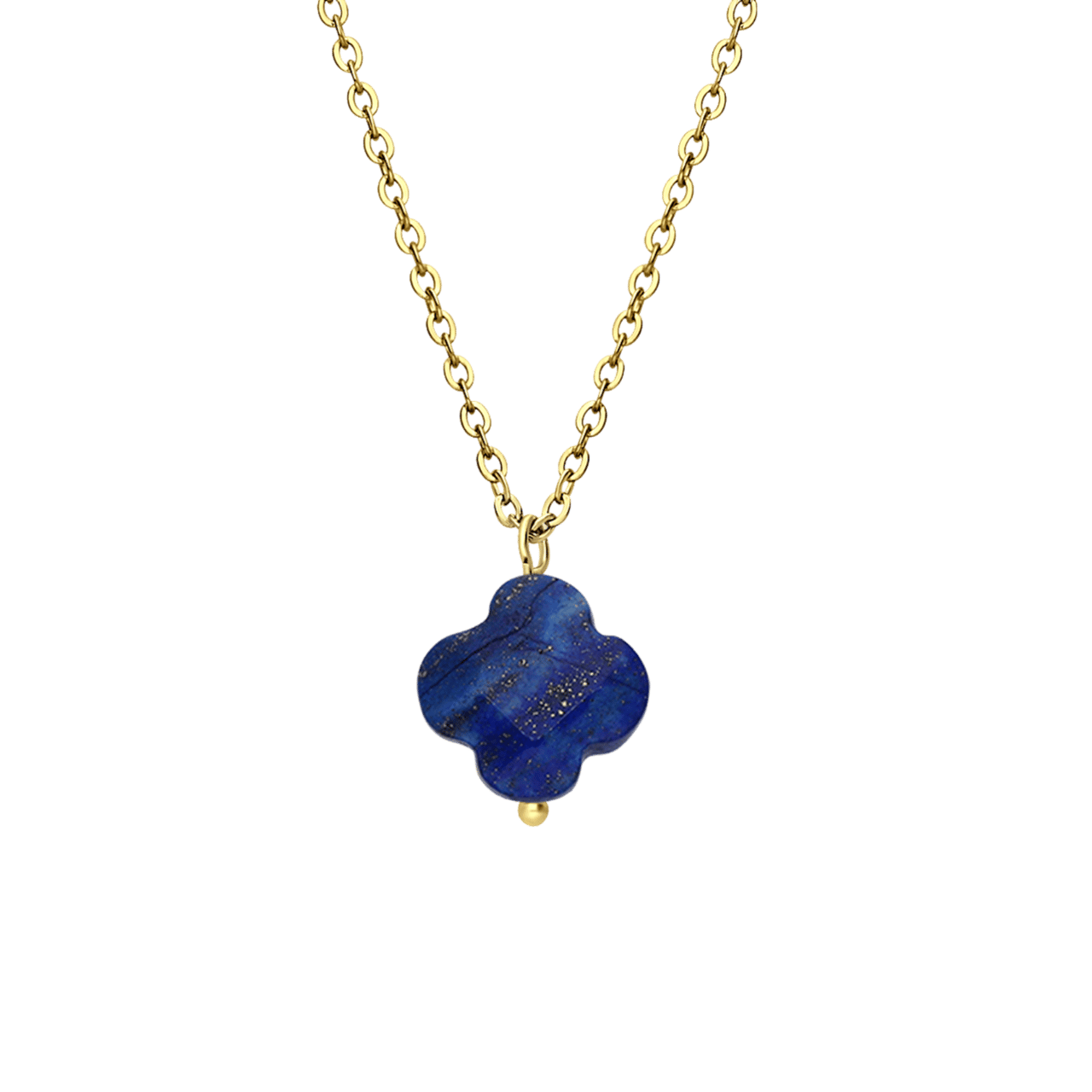 Stalen goldplated ketting met hanger bloem met lapis lazuli voor dames