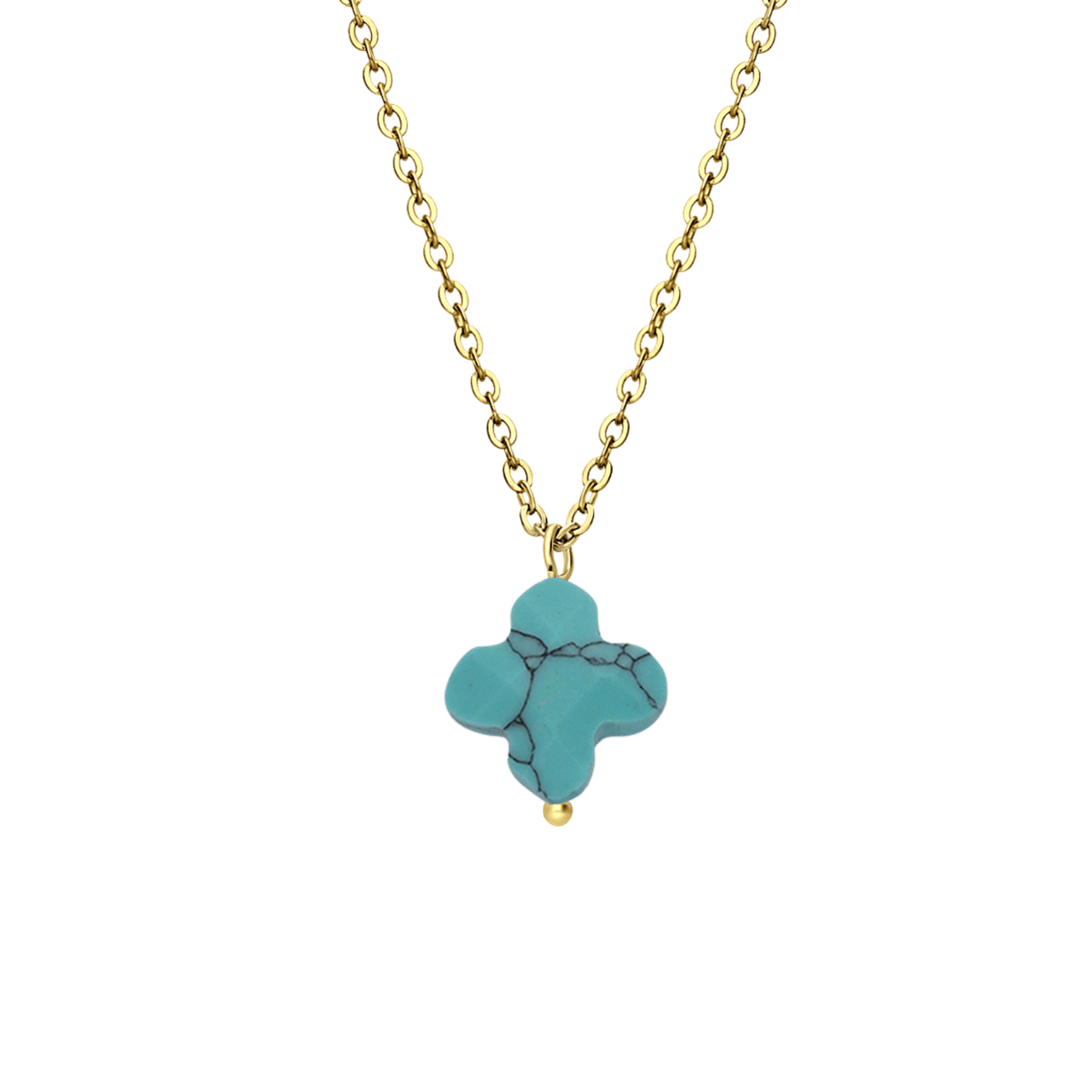 Stalen goldplated ketting met hanger bloem met turquoise voor dames