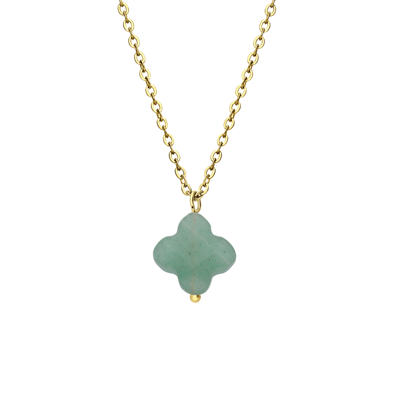 Stalen goldplated ketting met hanger bloem met groene aventurijn voor dames