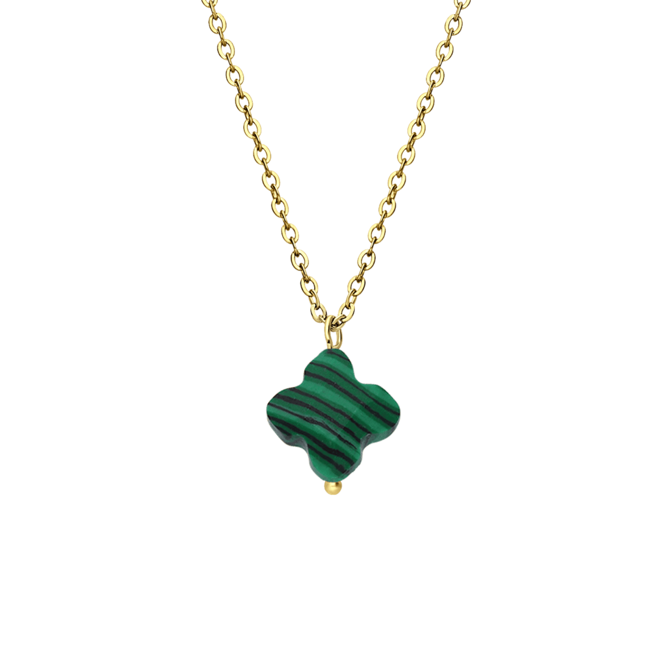 Stainless steel goldplated ketting met hanger bloem met malachiet voor dames