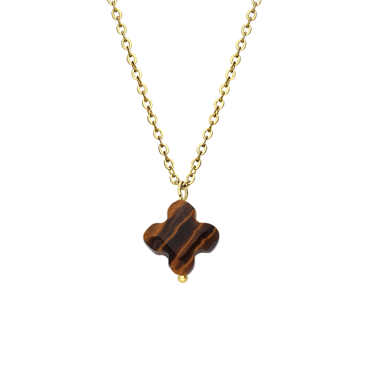 Stalen goldplated ketting met hanger bloem met tijgeroor voor dames