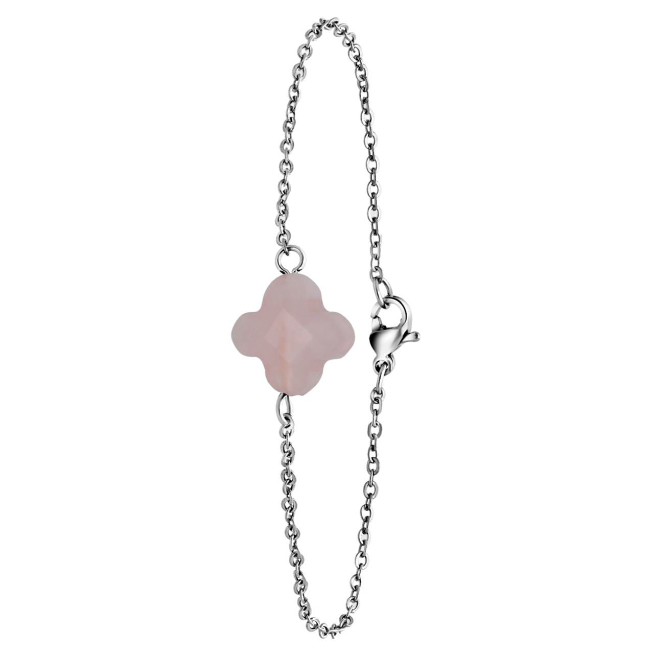 Stainless steel armband met rozenkwarts