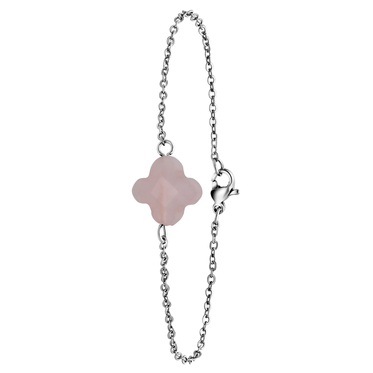 Stalen armband met rozenkwarts