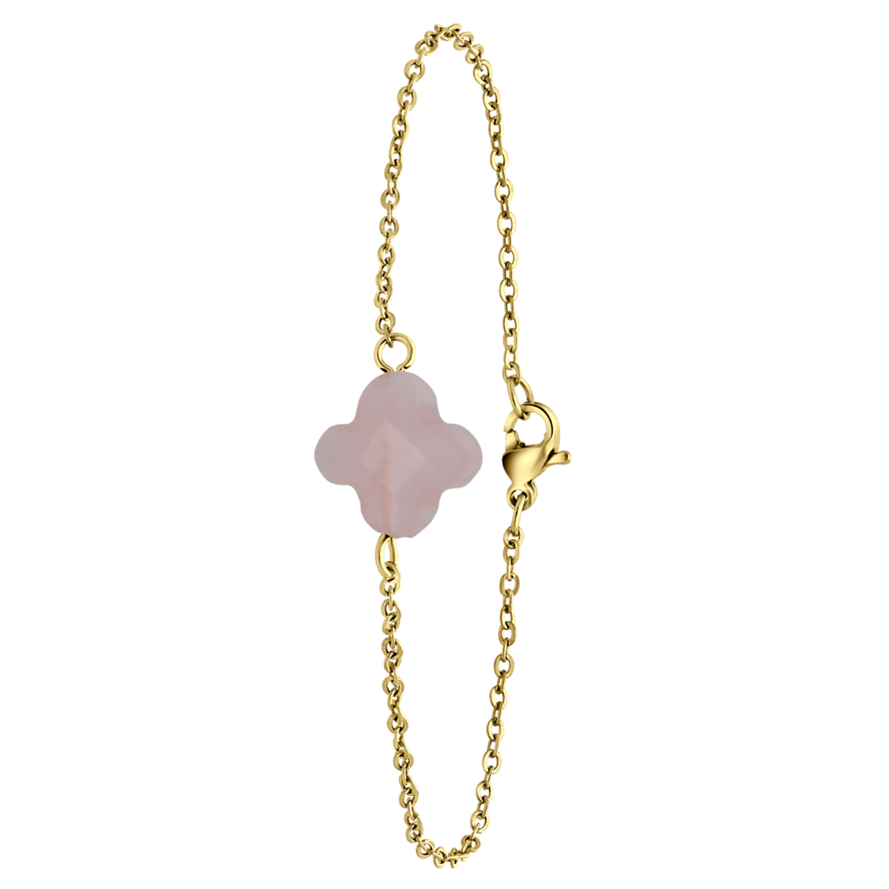 Stalen goldplated armband met rozenkwarts