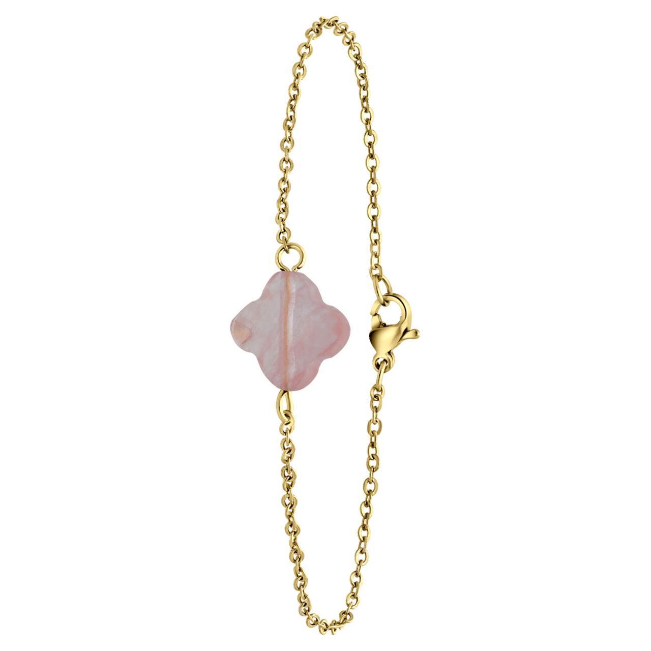 Stainless steel goldplated fantasiearmband met hanger bloem met rhodoniet voor dames